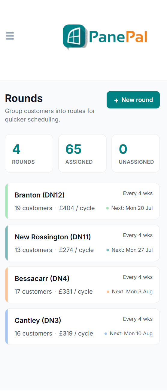 Customers grouped into rounds in the PanePal app